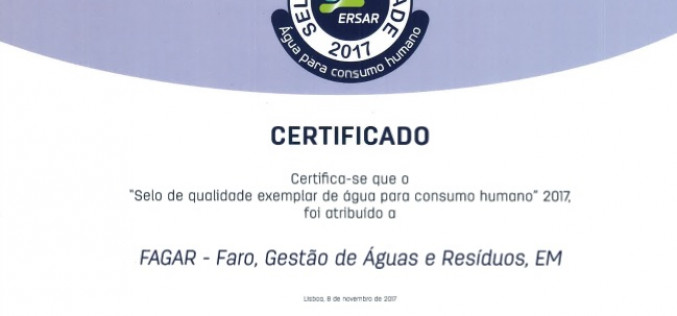 El agua de Faro, certificada con sello de excelencia